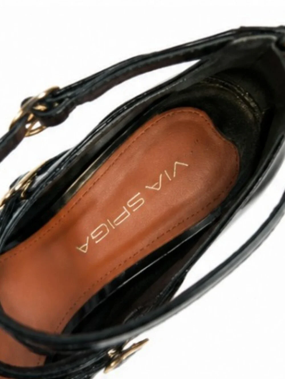 Via Spiga black patent leather peep-toe gladiator pumps Size 9